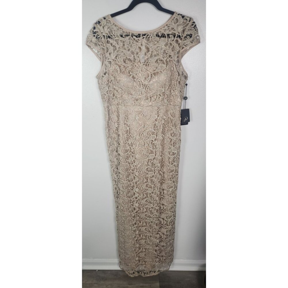 Adrianne Papell Women's Sz. 14P Champagne Cap Sleeve Fitted Long Formal Dress NW